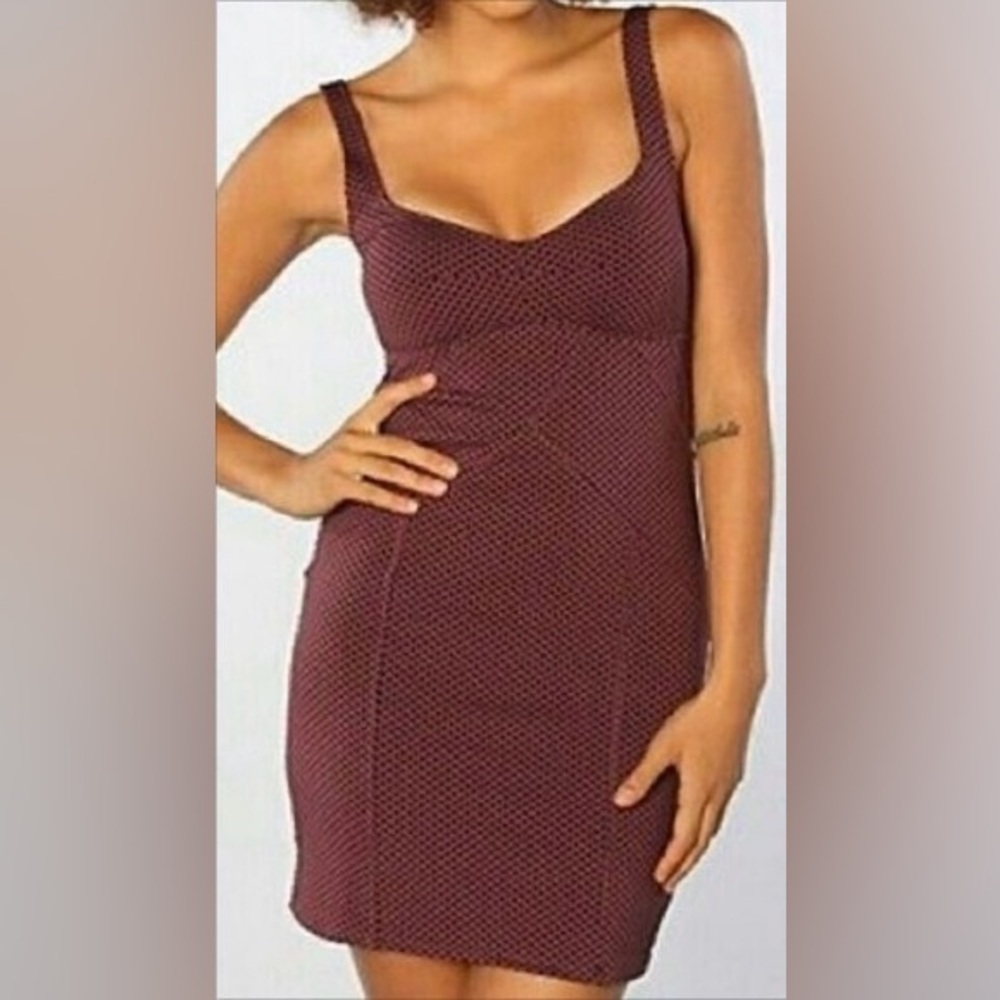 Intimately Free People Polka Dot textured Body con mini dress in maroon- Large